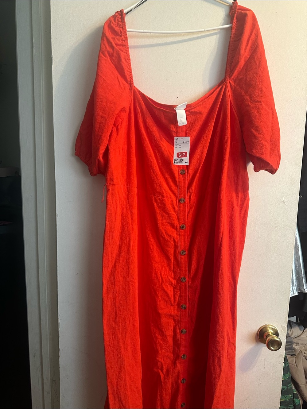 H&M Bright Red Button-Front Midi Dress